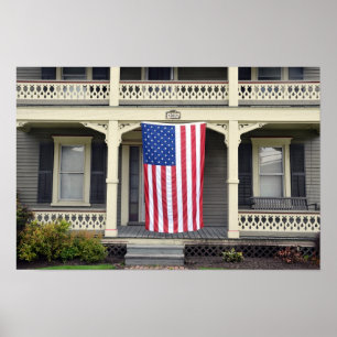 Poster Drapeau américain sur un porche du Vermont