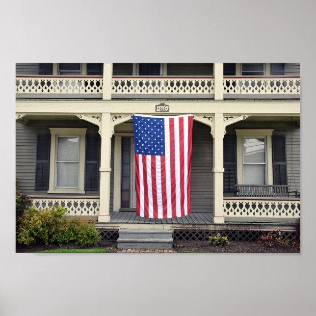 Poster Drapeau américain sur Vermont Porch (Devant)