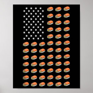 Poster Drapeau Américain Sushi Nourriture Usa Patriotisme