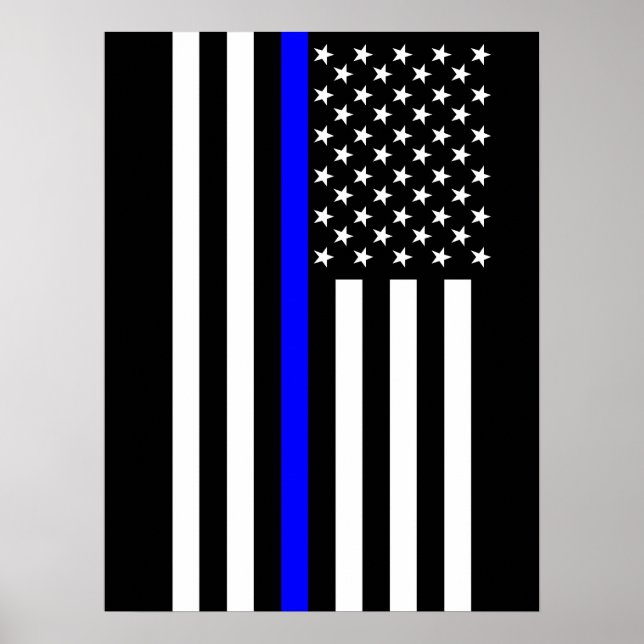 Poster Drapeau américain Symbole de la Ligne Bleue Mince (Devant)