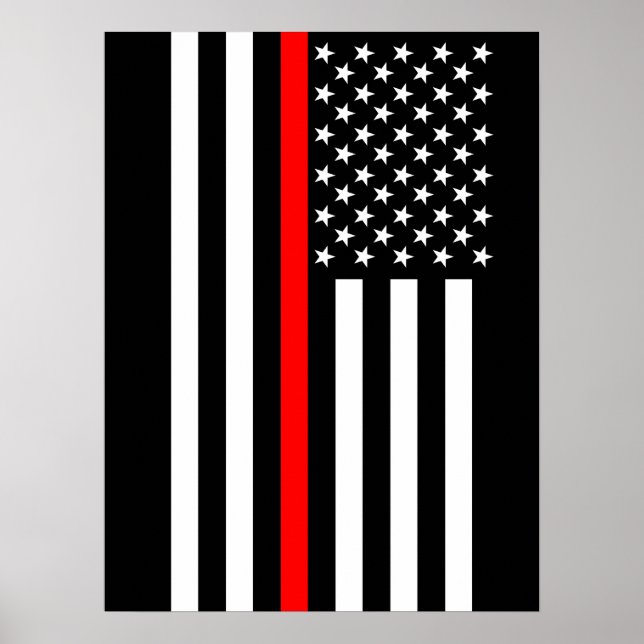 Poster Drapeau américain Symbole de la Ligne Rouge Mince (Devant)