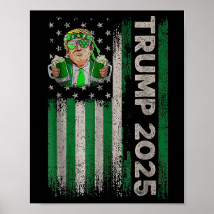 Poster Drapeau américain Trump 2025 vintage St. Patrick