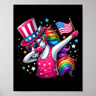 Poster Drapeau américain Unicorn 4 juillet Oncle Sam Girl