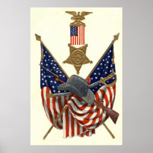 Poster Drapeau américain Union Médaille de la guerre civi