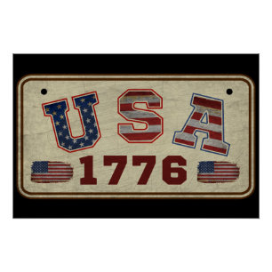 Poster Drapeau américain Vintage 1776