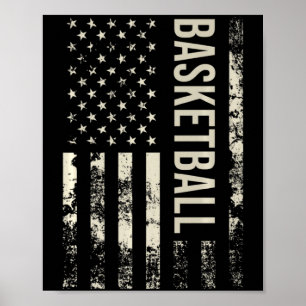 Poster Drapeau américain vintage de basketball premium