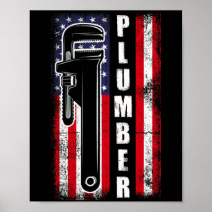 Poster Drapeau américain Vintage Plumber Wrench