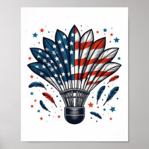 Poster Drapeau Américain Volant de badminton Drôle 4ème D