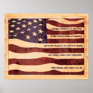 Poster Drapeau ancien avec gage d'allégeance en bois