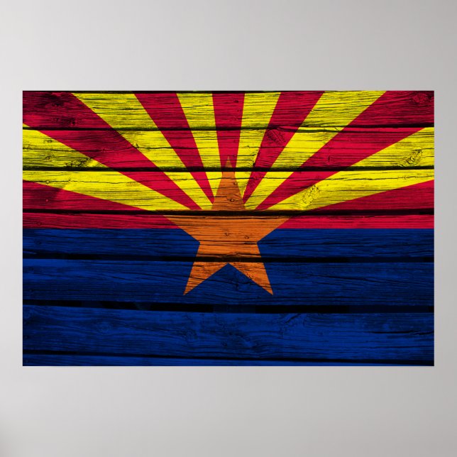 Poster Drapeau Arizona Bois rustique (Devant)