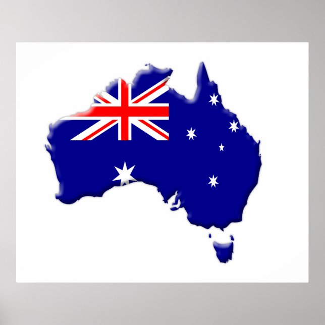 Poster Drapeau australien et forme du pays (Devant)