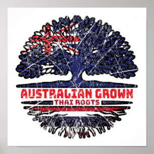 Poster Drapeau Australien Thaïlandais Racines d'Arbre Tha
