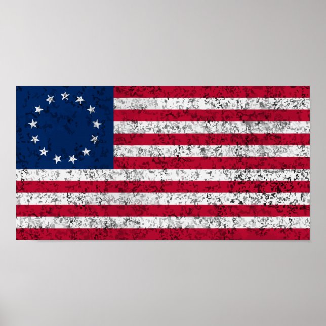 Poster Drapeau Betsy Ross en détresse (Devant)