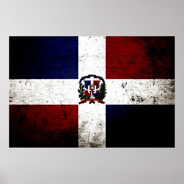 Poster Drapeau Black Grunge République Dominicaine (Devant)