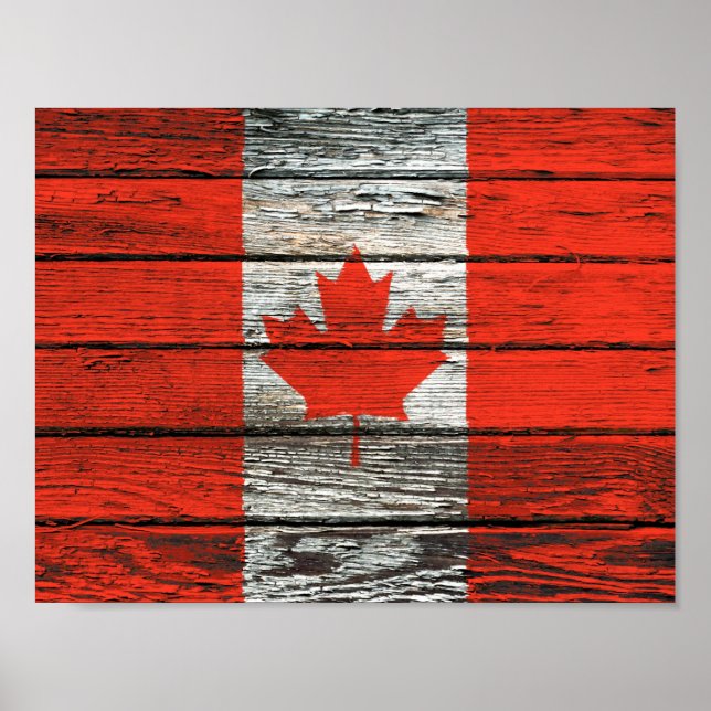 Poster Drapeau canadien avec effet de grain de bois brut (Devant)