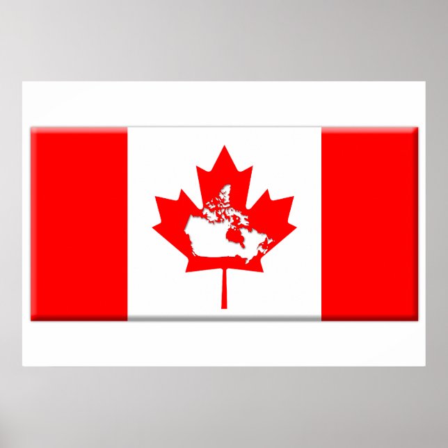 Poster Drapeau canadien et forme du pays (Devant)