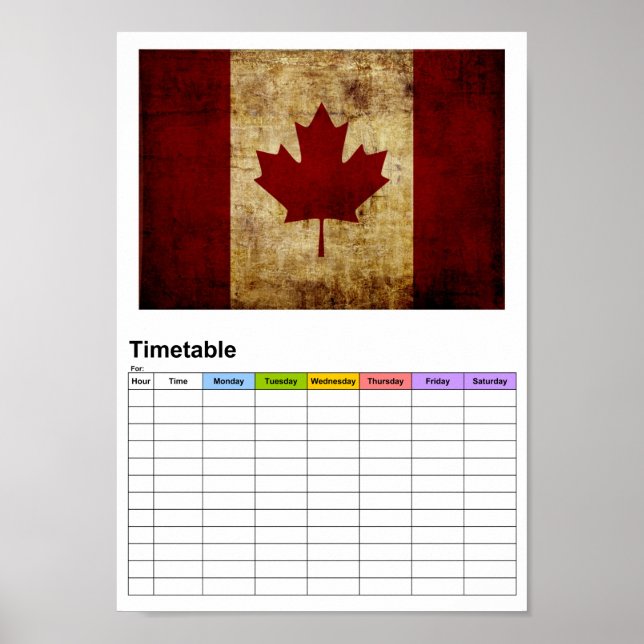 Poster Drapeau canadien/grungé / Horaire (Devant)
