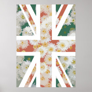 Poster Drapeau Chrysanthemums Flower Union Jack British (