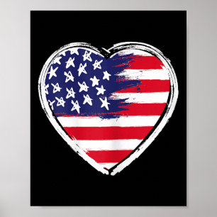 Poster Drapeau Coeur US 4 juillet Étoiles patriotiques am