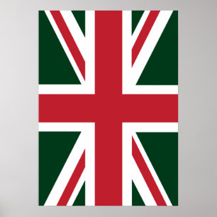 Poster Drapeau cool vert foncé rouge Union Jack britanniq