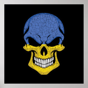 Poster Drapeau crâne souriant de l'Ukraine