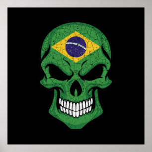Poster Drapeau crâne souriant du Brésil