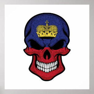 Poster Drapeau crâne souriant du Liechtenstein
