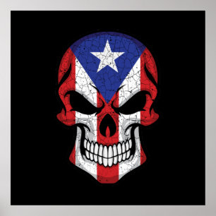 Poster Drapeau crâne souriant Porto Rico