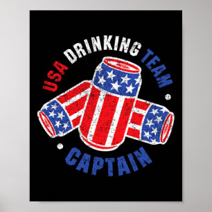Poster Drapeau de canette de bière du 4 juillet Usa Drink