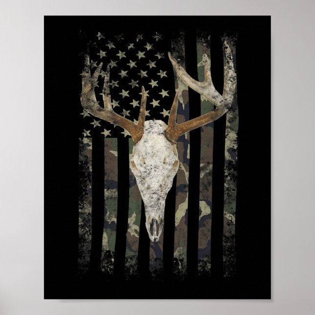 Poster Drapeau de chasse aux cerfs American Camo USA Drap (Devant)