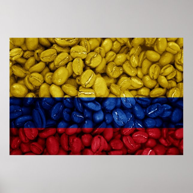Poster Drapeau de Colombie avec café (Devant)