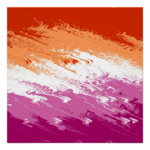 Poster Drapeau de fierté lesbienne abstrait trippy ondulé