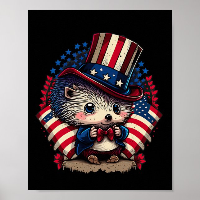 Poster Drapeau de Juillet Patriotique Hedgehog Us (Devant)