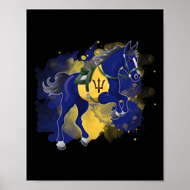 Poster Drapeau de la Barbade équitation (Devant)