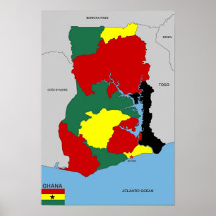 Poster drapeau de la carte du pays ghana