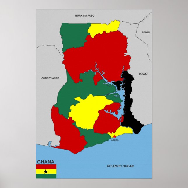 Poster drapeau de la carte du pays ghana (Devant)