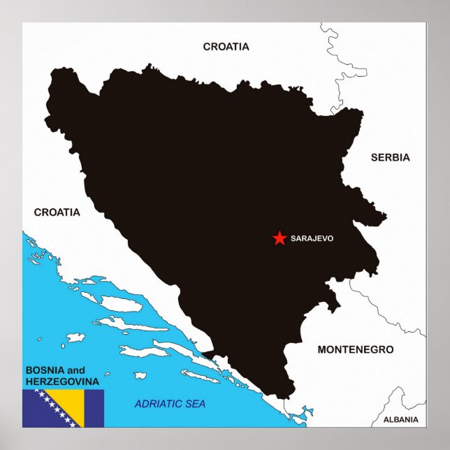 Poster Drapeau de la carte politique du pays de Bosnie-He (Devant)