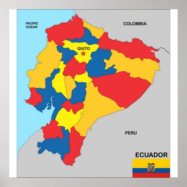 Poster drapeau de la carte politique du pays équateur (Devant)