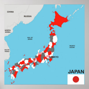 Poster drapeau de la carte politique du pays japonais