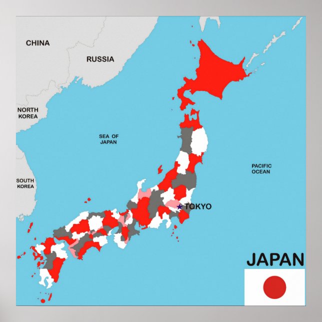 Poster drapeau de la carte politique du pays japonais (Devant)
