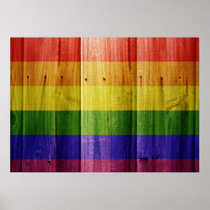 Poster Drapeau de la fierté arc-en-ciel en bois