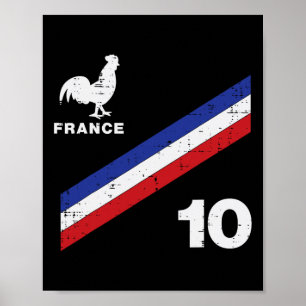 Poster Drapeau de la France Coq Numéro 10 Fan de Football