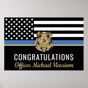 Poster Drapeau de la ligne bleue de la police Félicitatio