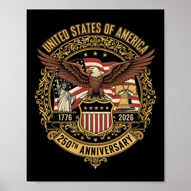 Poster Drapeau de l'aigle du 250e anniversaire de l'Améri (Devant)