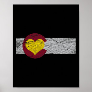 Poster Drapeau de l'État du Colorado Cœur Montagnes Roche