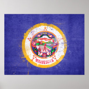 Poster Drapeau de l'État du Minnesota en détresse