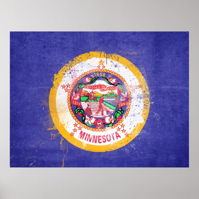 Poster Drapeau de l'État du Minnesota en détresse (Devant)