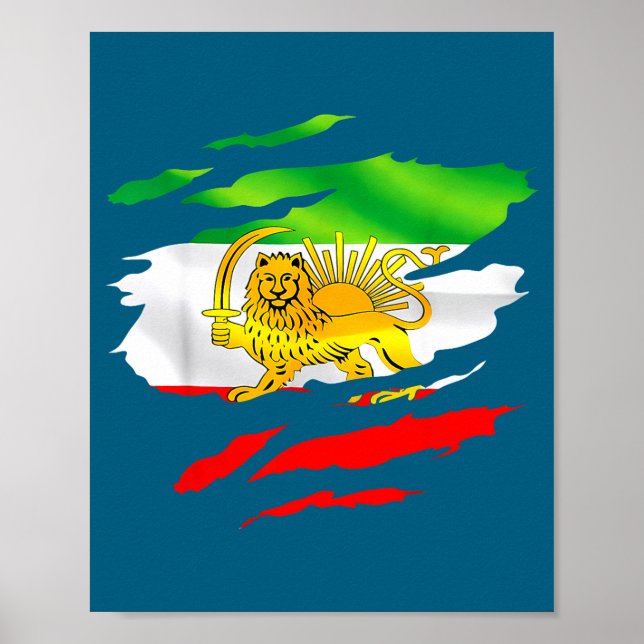 Poster Drapeau de l'Iran Carte Lion Soleil Sensibilisatio (Devant)