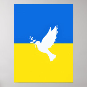 Poster Drapeau de l'Ukraine - Colombe de la Paix - Libert