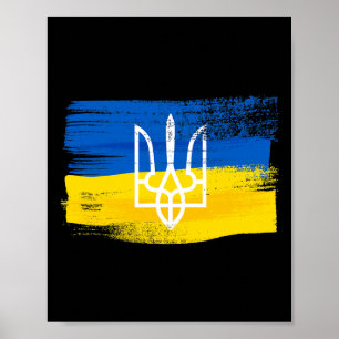 Poster Drapeau de l'Ukraine et armoiries peintes patriote